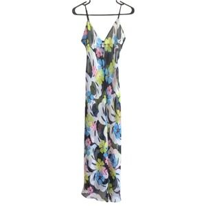 Groovy Retro Maximalism Women's Large‎ Sheer Maxi Floral Festival Slip Dress